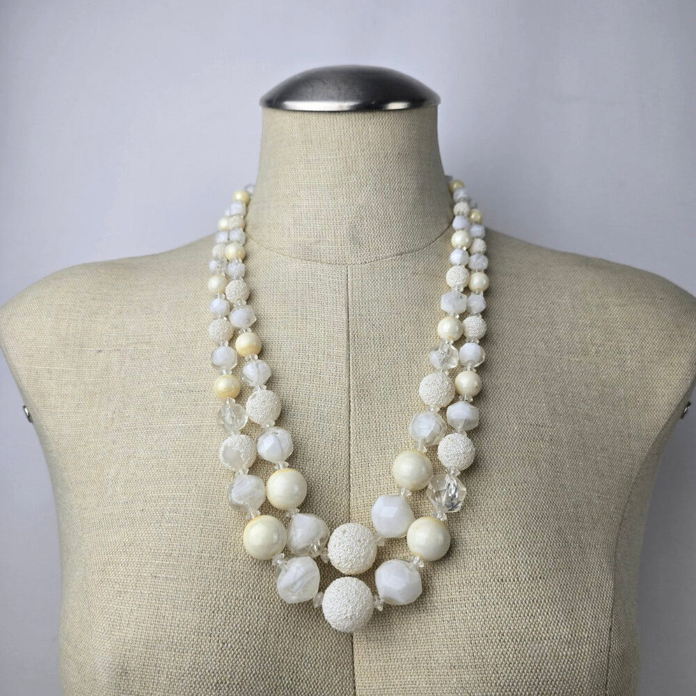 Vintage Hong Kong Cream Layered Beaded Necklace